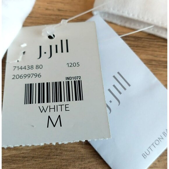 J. Jill Pintuck Slub Shirt White Button Front Long Sleeve Top Tunic - Med NWT - Picture 8 of 8